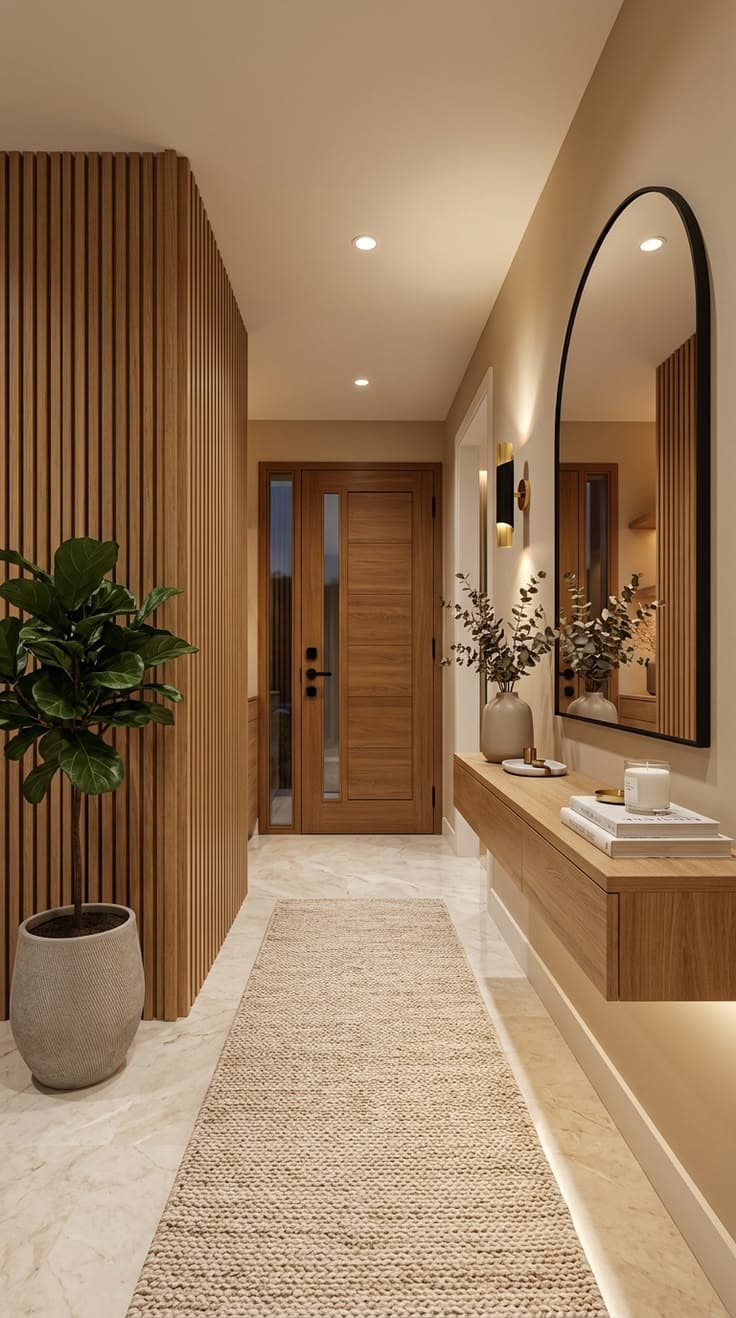 Bright, light-filled interior hallway with clean finishes